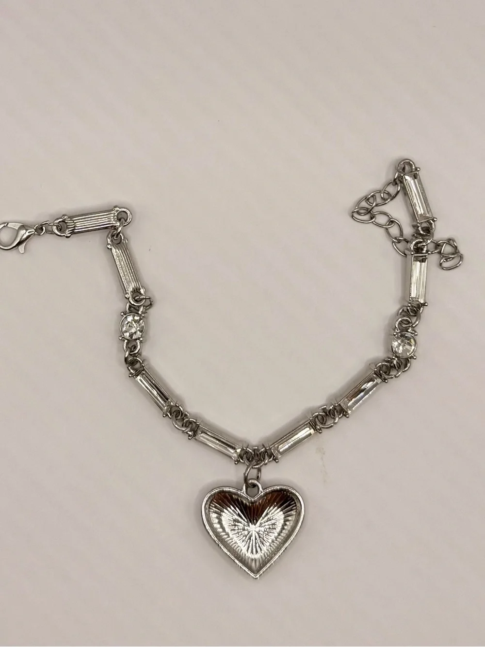 Polished Silver Heart Charm Bracelet - Women's Jewelry
